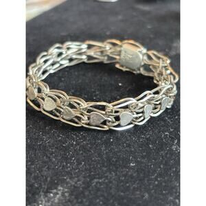 Vtg 1970’s Sterling Silver Heart Fancy Link 6.75” Charm Bracelet 925